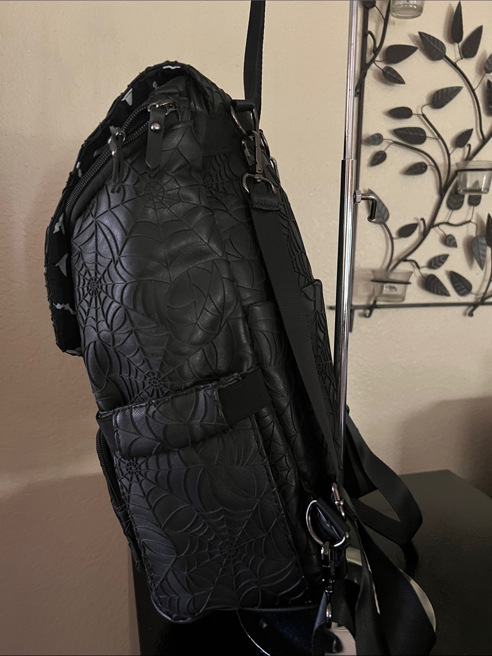 Mumsterville Black Spiderweb Embossed Backpack – Contemporary Urban Style - Picture 3 of 13